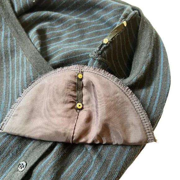 Worth Womens Wool Blend Cardigan Sweater Stripped Blue Black Sz L Lightweight - Picture 5 of 12